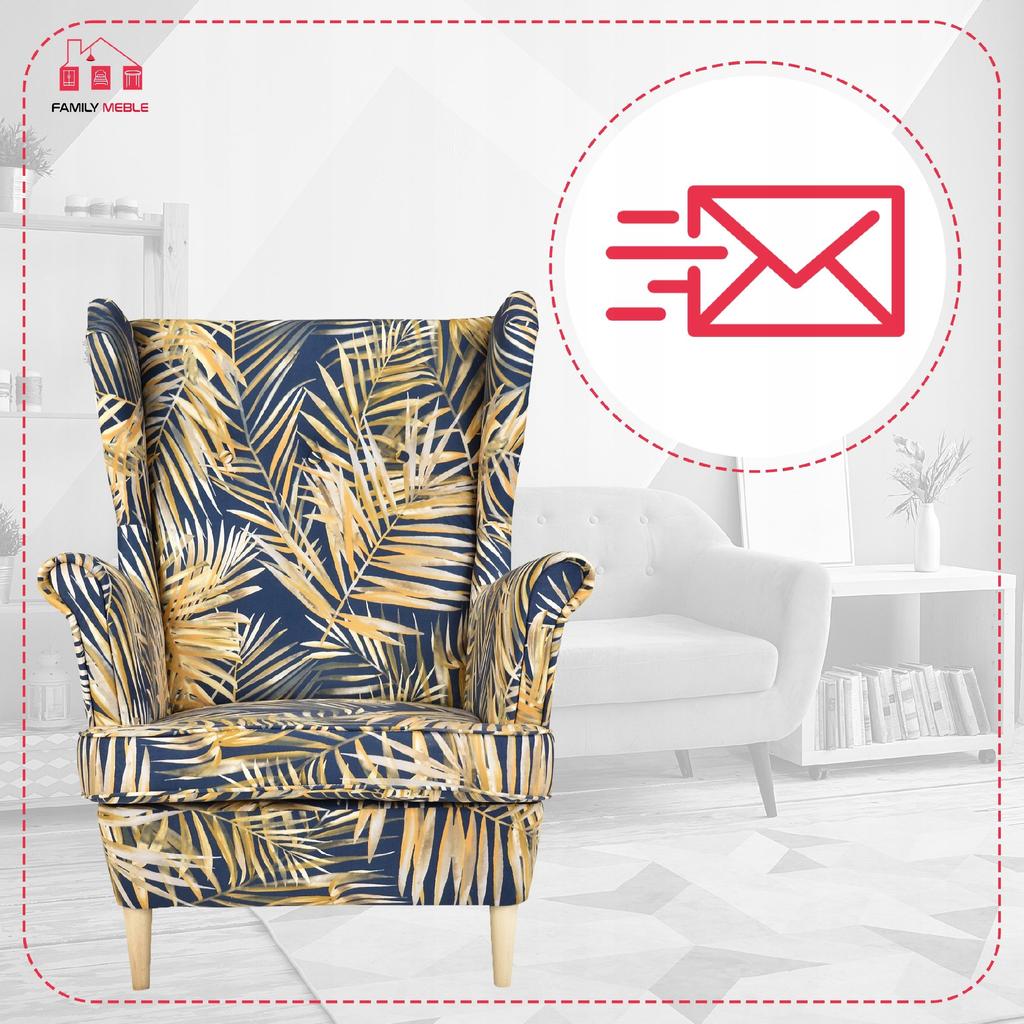 ARI PRINT Scandinavian Family Furniture Wing Chair, Gold, Navy Blue, Leaves