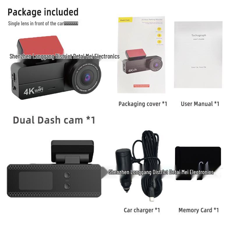 4K HD Night Vision Dash Cam with WiFi Mobile Interconnect & 3M Adhesive