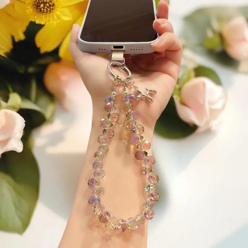 1 Piece Hand-beaded Wrist Chain Mobile Phone Lanyard Luxury Short Water Drop Crystal Hanging Chain Hand-held Pendant