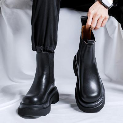 Fashion High Quality Men's Classic Black Cowhide Fur Boots New Winter Warm Plush High Top Boots Non-slip Thick Soles Shoe Men's Boots