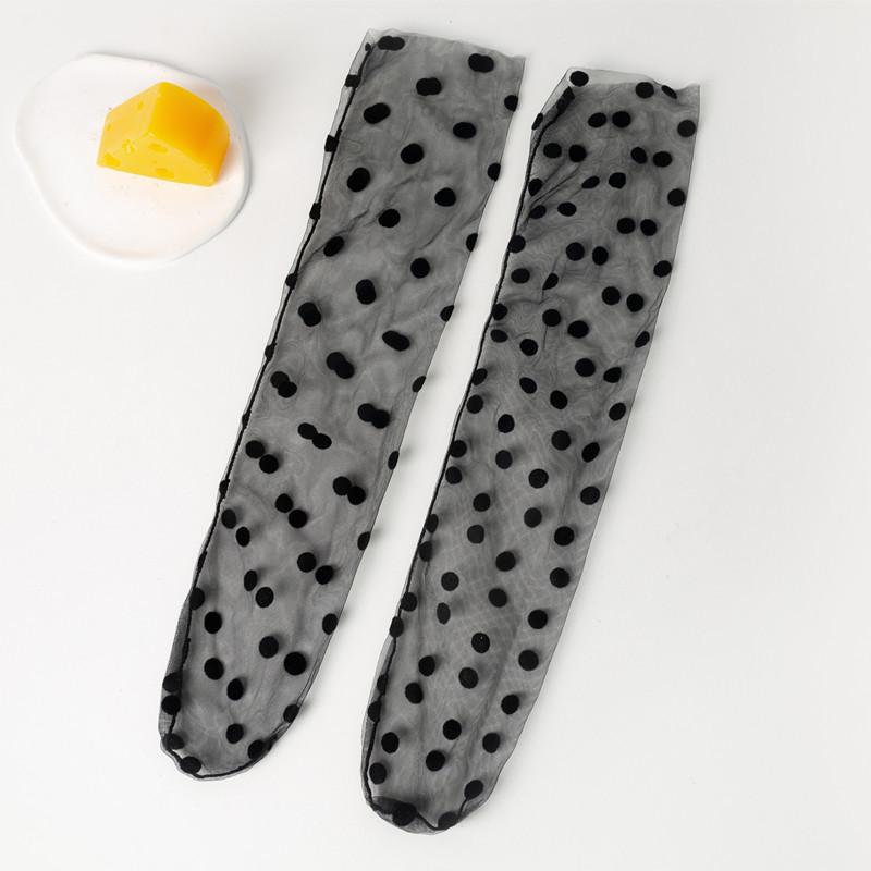 

1 Pair Mesh Pile Socks Women s Thin Silk Stockings Mid Tube Straight Board No Heel Parent-child Socks Polka Dots Polka Dots One Size чорний