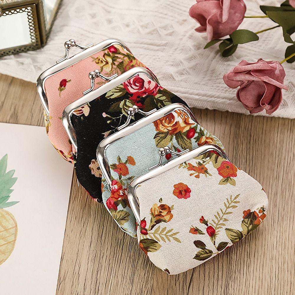 Durable Floral Coin Purse Iron Mouth Clip PU Change Money Organizers Ethnic Style Cash Pouch Gift Bag