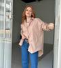 European and American Women's Solid Color Long-Sleeve Back Slit Loose Shirt - Autumn 2023 Fashion.