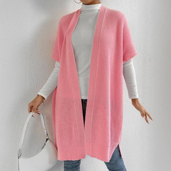 Kvinner Ensfarget Strikket Genser Vest Casual Løstsittende Cardigan Jakke Høst Vinter Strikkevest Kåpe
