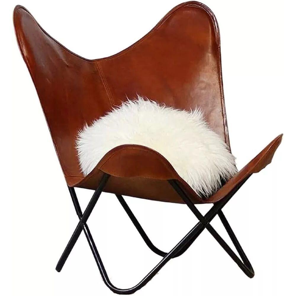 Brown Vintage Leather Arm Butterfly Chair Classy & Handmade Chair with Stand