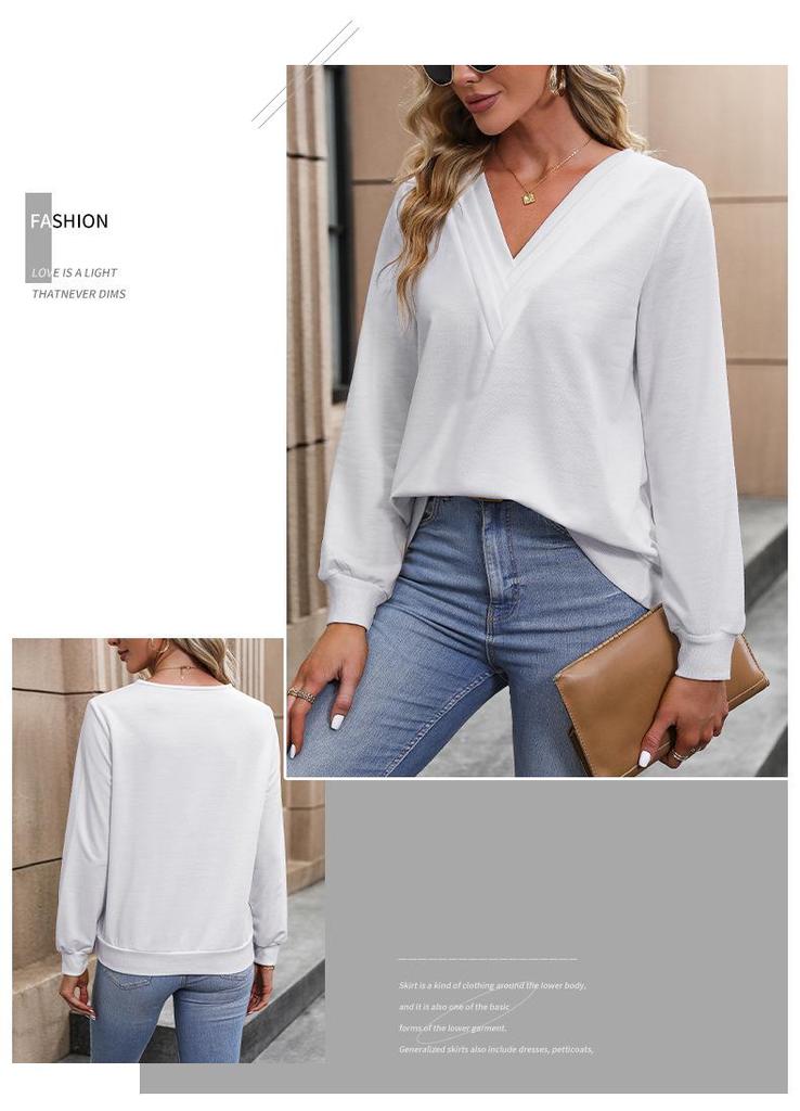 European & American Women's V-neck Pleated Pullover Hoodie - Casual Autumn Top