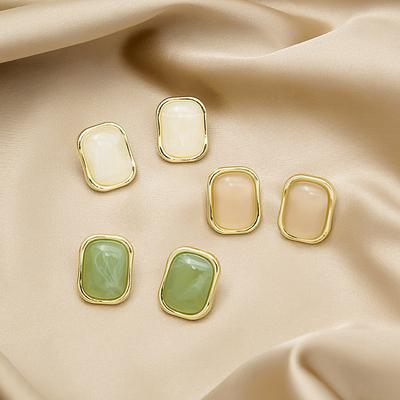 Morandi Color Gentle Resin Square Stud Earrings Niche Retro Design Simple Earrings