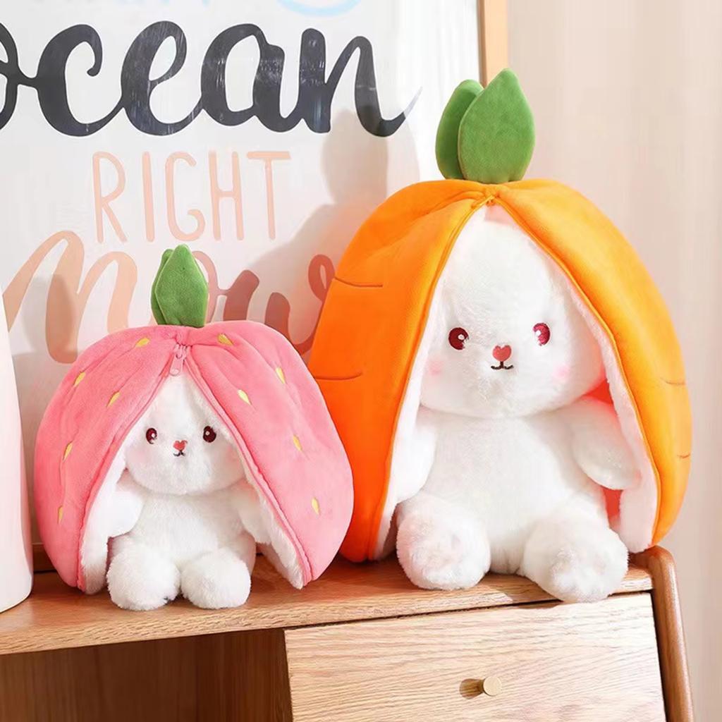 25cm Fruit-Shaped Plush Toy - Strawberry Carrot Rabbit Design Cuddly Bunny Doll for Babies Birthday Gift Creative Stuffed Toy