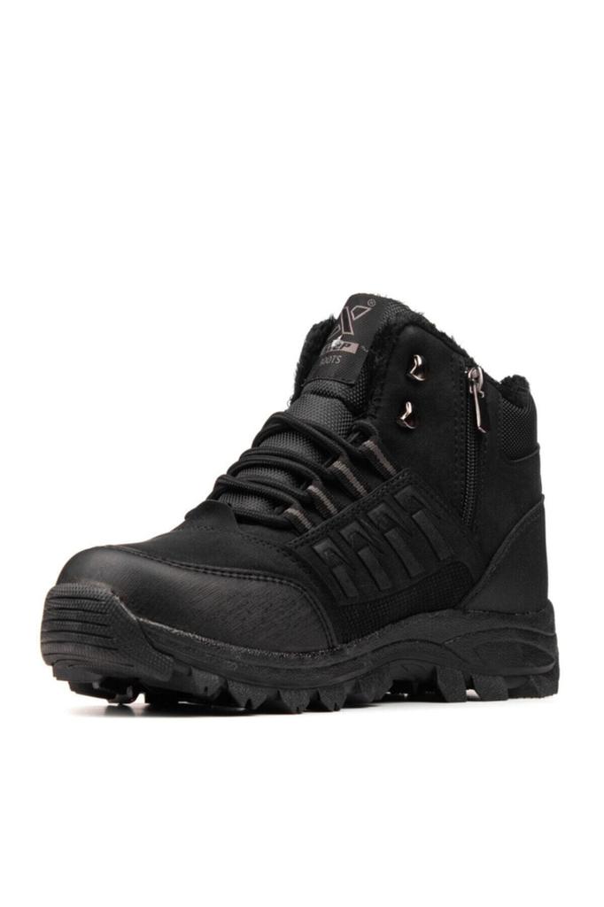Men's Fashionable Woolen Wedge Heeled Booties Black Outdoor Trekking Oversize Oversized Toe Zippered Winter Boots Shoes