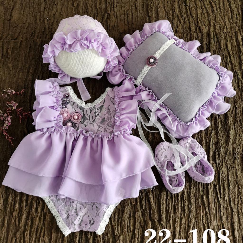 Accessoires de Photographie pour Nouveau-né Fille Combinaison en Dentelle avec Chapeau, Oreiller, Bandeau, Chaussures Robe de Nouveau-né Accessoires de Pose