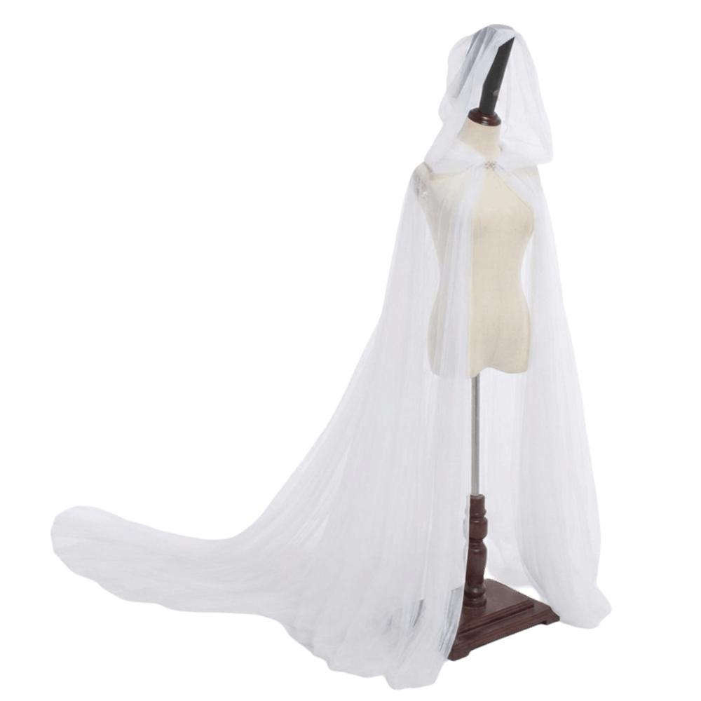 Einfarbige Halloween Kapuzen-Tüllumhang Weich Cosplay Brautkostüm Vintage Netzumhang Hochzeit