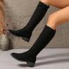 Damskie Modne Kozaki Wiosna i Jesień Nowy Styl Okrągły Nosek Tylny Zamek Kozaki do Kolana Kobiety Szyte Wysokie Kozaki