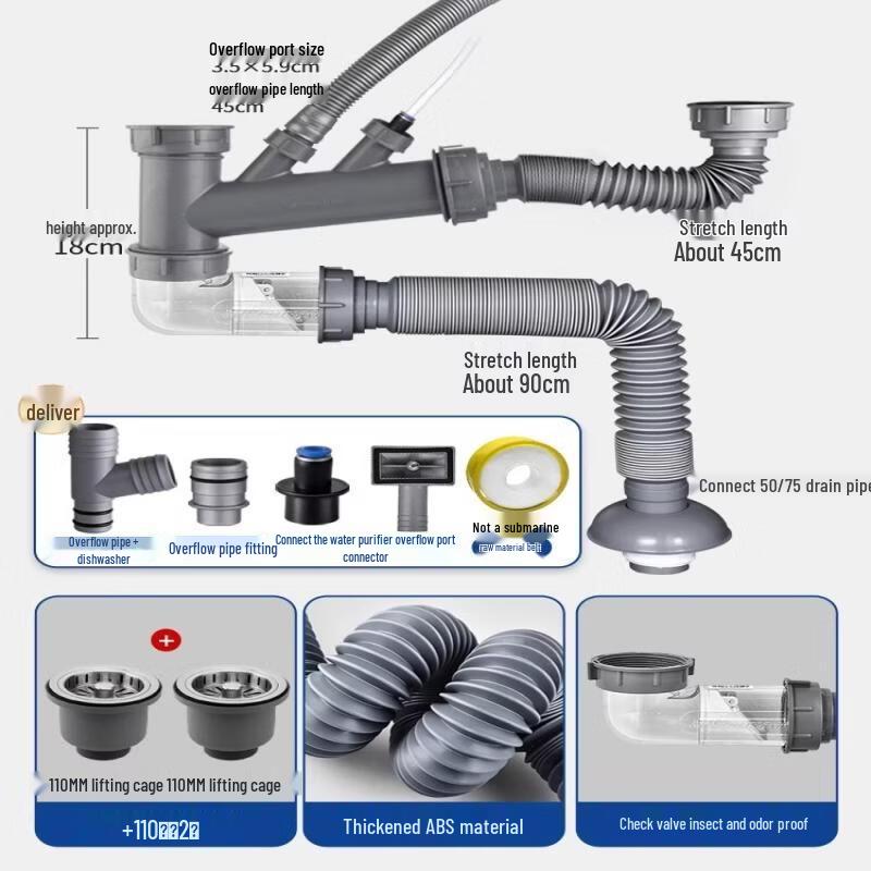 Kitchen Double Sink Drain Pipe Kit