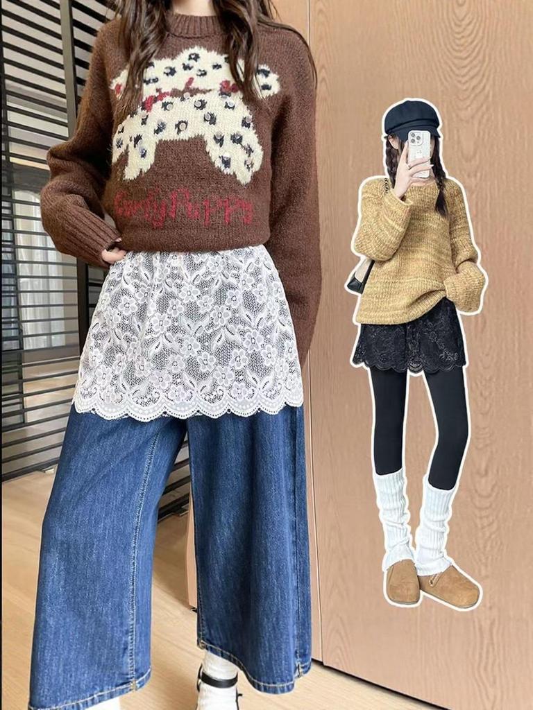 Korean Lace Layered Anti-Exposure Short Skirt - Fashionable Outerwear