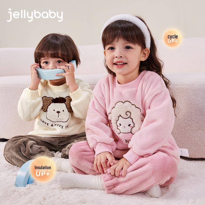 Double-Sided Fleece Autumn/Winter Pajama Set for Girls & Boys - Warm Home Wear for Older Kids