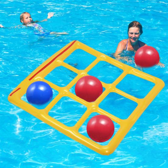 Aufblasbares Poolspielzeug Spiele Set Tic-Tac-Toe Aufblasbares Schachbrett mit 10 Bällen Sicheres Spielen Spaß Wasserspiel für alle Altersgruppen