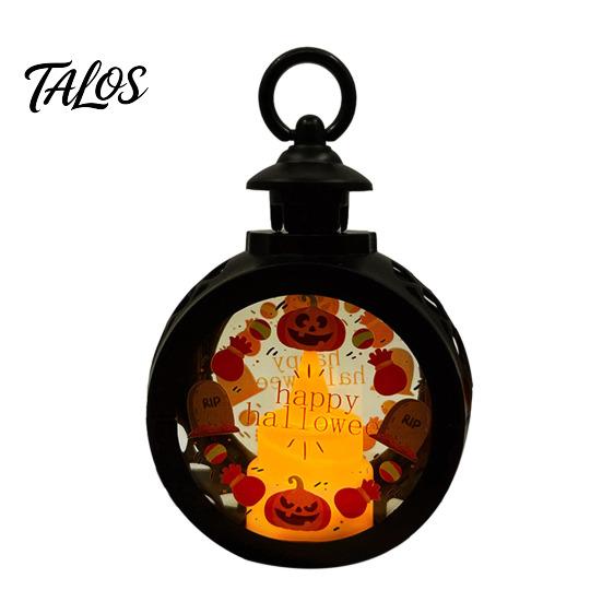 LED Decorative Flame Light Halloween Retro Pumpkin Lantern, Electronic Candle Light, Vintage Festive Lighting Handheld Lamp for Bar Haunted