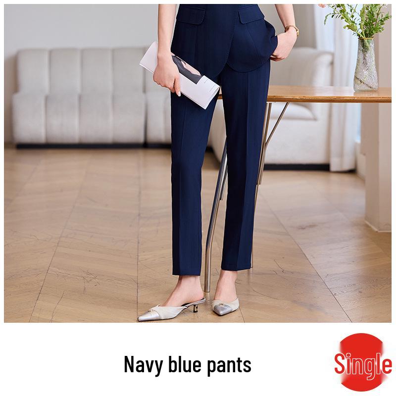 2025 Spring/Summer Women s Short-Sleeve Blazer  Cropped Pants Set S темно-синих брюк