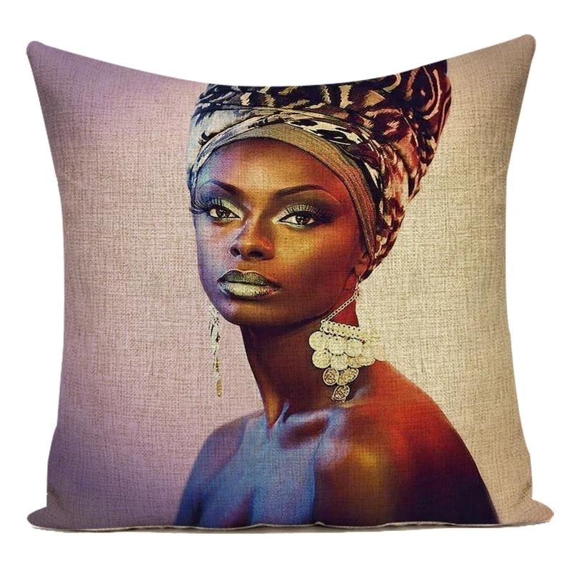 Fashion African Girl Lady Oil Painting Black Women Home Art Decoration Sofa Throw Pillow Case Polyester Cushion Cover