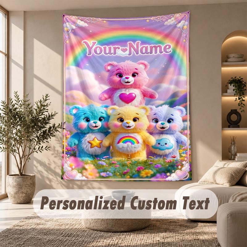 Care Bears Tapestry, Personalized Custom Text, Wall Hanging Tapestry For Living Room Home Wall Decor