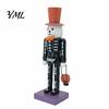Pumpkin Basket Table Centerpiece Halloween Nutcracker Wooden Figurine, Hand-Painted Skeleton Soldier Ornament, Retro Spooky Desk Decor Style
