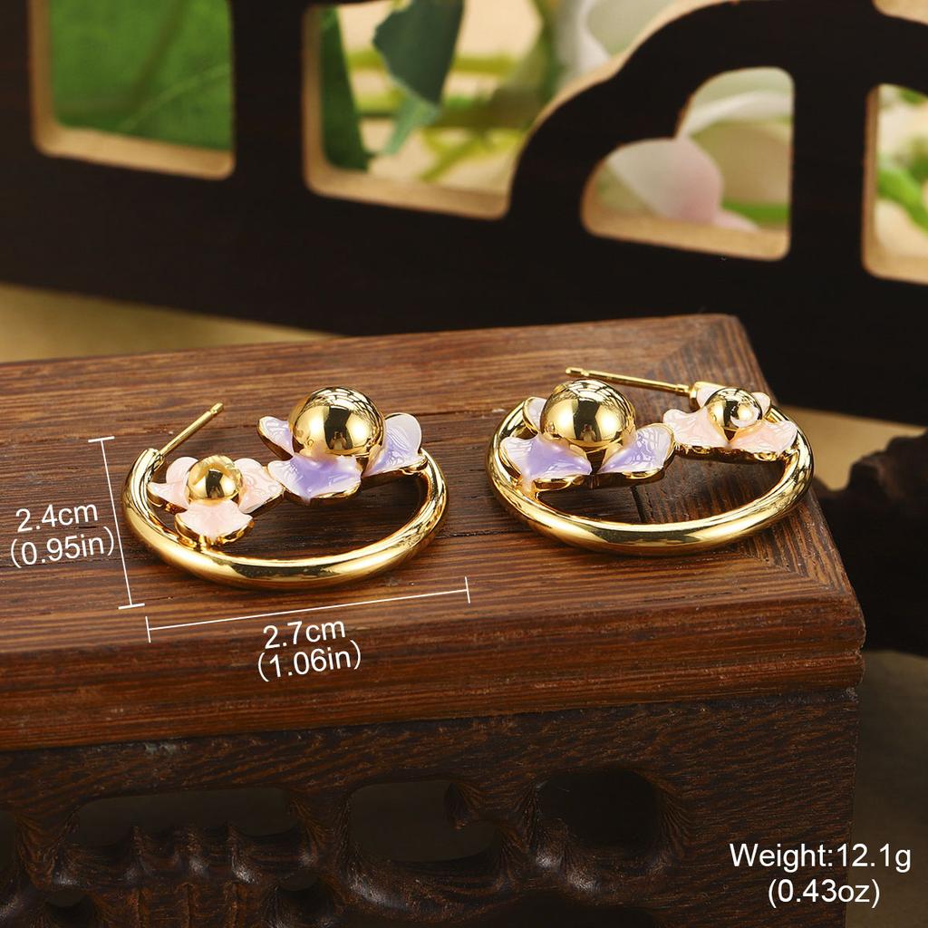 Natural Pearl Flower Oil Drop Earrings Oil Painting Series Enamel Geometric Butterfly Earrings Jewelry Niche Fashion Women