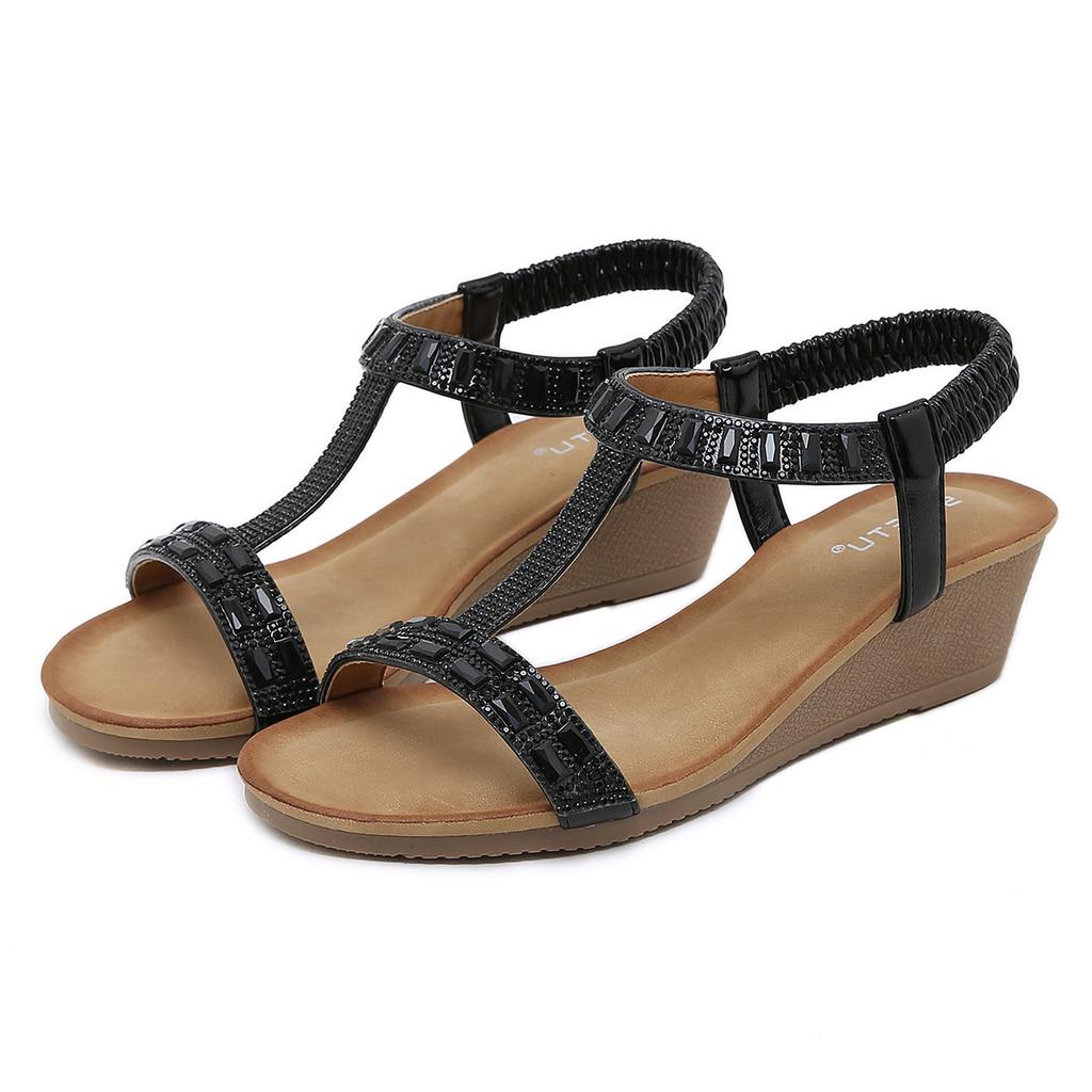 Formal Sandals For Women Flat Fashion Women Summer Elastic Band Rhinestones Casual Open Toe Wedges Soft SandáLias Femininas