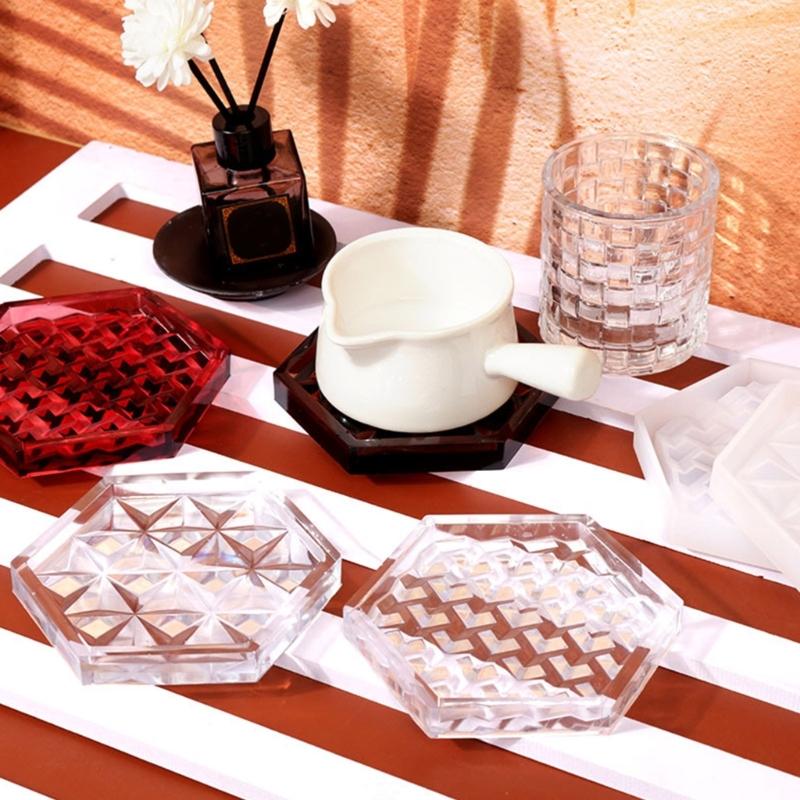 Gemeotric Hexagon Coaster Mold Resin Silicone Molds Diy Crystal Glues Storage Tray Mold for Making Fruit Storage Plate