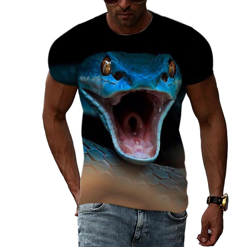 Summer Round Neck 3D Patterns of Snakes In Various Colors Print Top Fashionable Casual Short Sleeved Men's T-shirts
