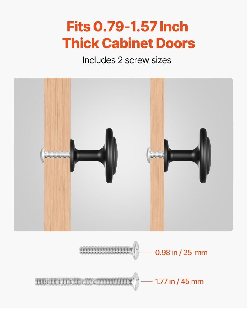 Cabinet Knobs, 30 Pack, 31 mm Black Zinc Alloy Drawer Pulls & Door Handles, Mushroom Kitchen Solid Knobs Dresser Handles, Cupboard Hardware with