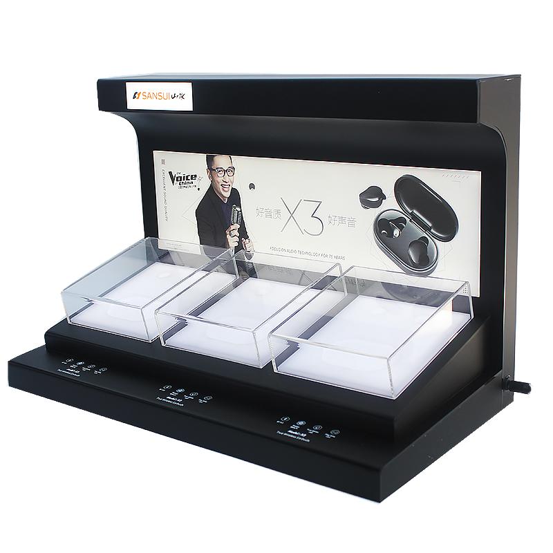 Customize Supply Headphone Retail Store Led Lighting Display Rack Counter Top Store Headset Earphone Display Stand Acrylic&Custom