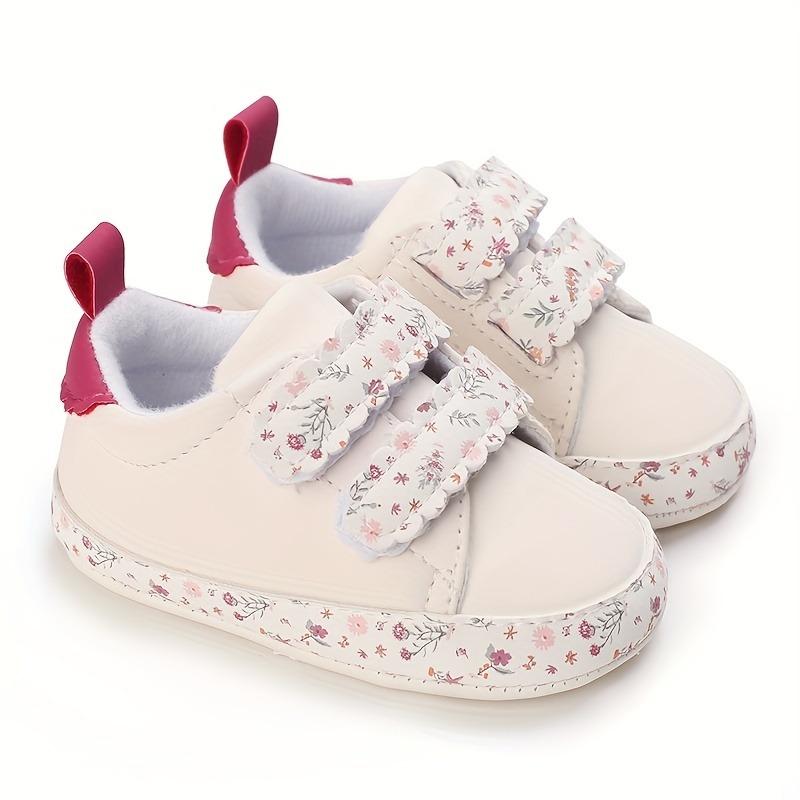 Adorable Floral Print Sneakers Baby Girls Trendy Comfy Slip On Slippers Adjustable Hook Loop Fastener