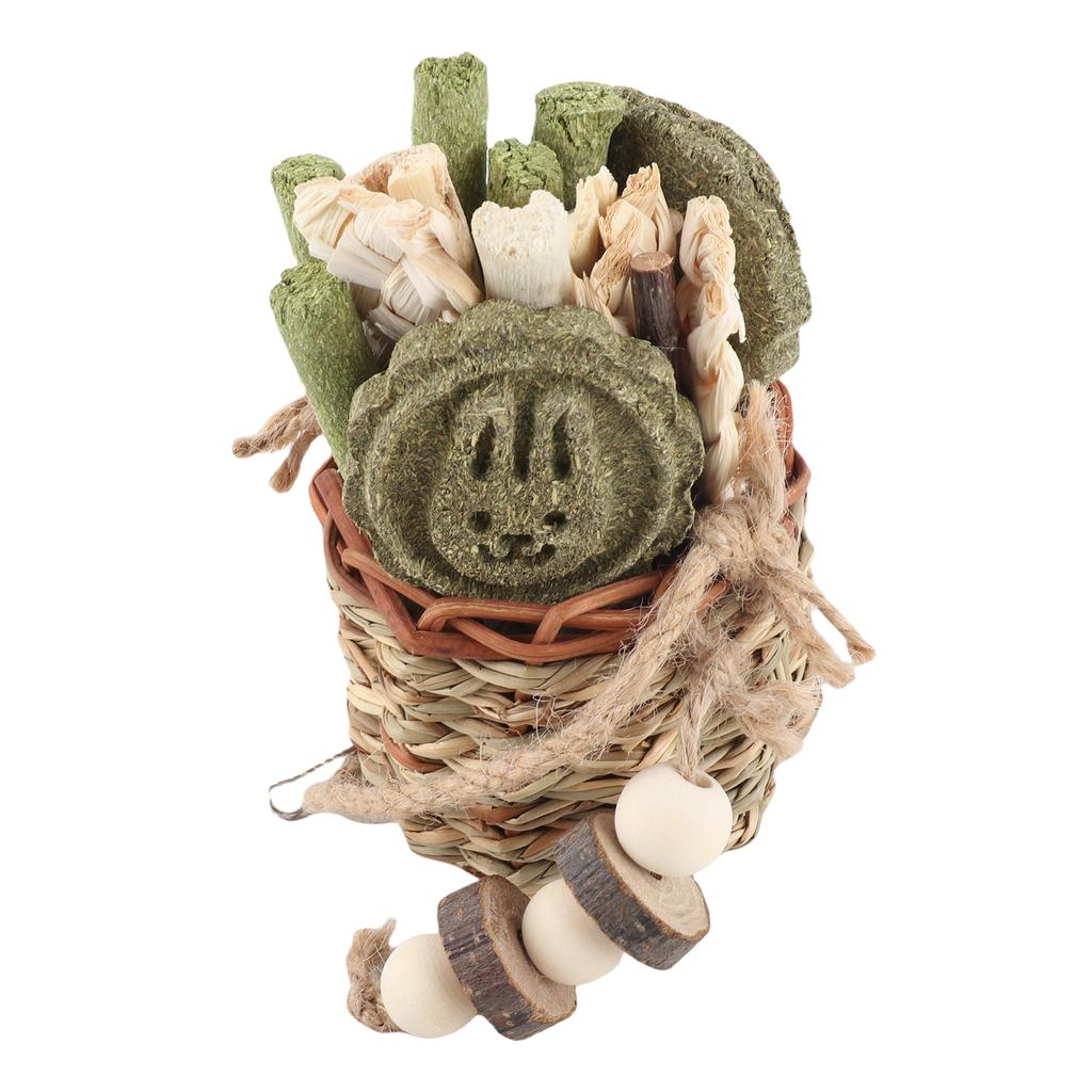 Hamster Chew Toys Hanging Straw Basket Bunny Chew Toys Seagrass Wood Sticks Chew Toys for Small