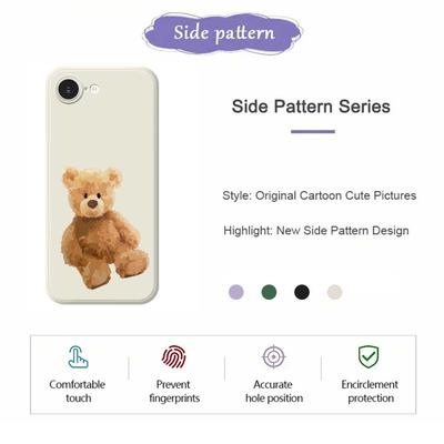 For iPhone 16e Case Brown Bear Doll Pattern Printing Straight Edge TPU Phone Back Cover