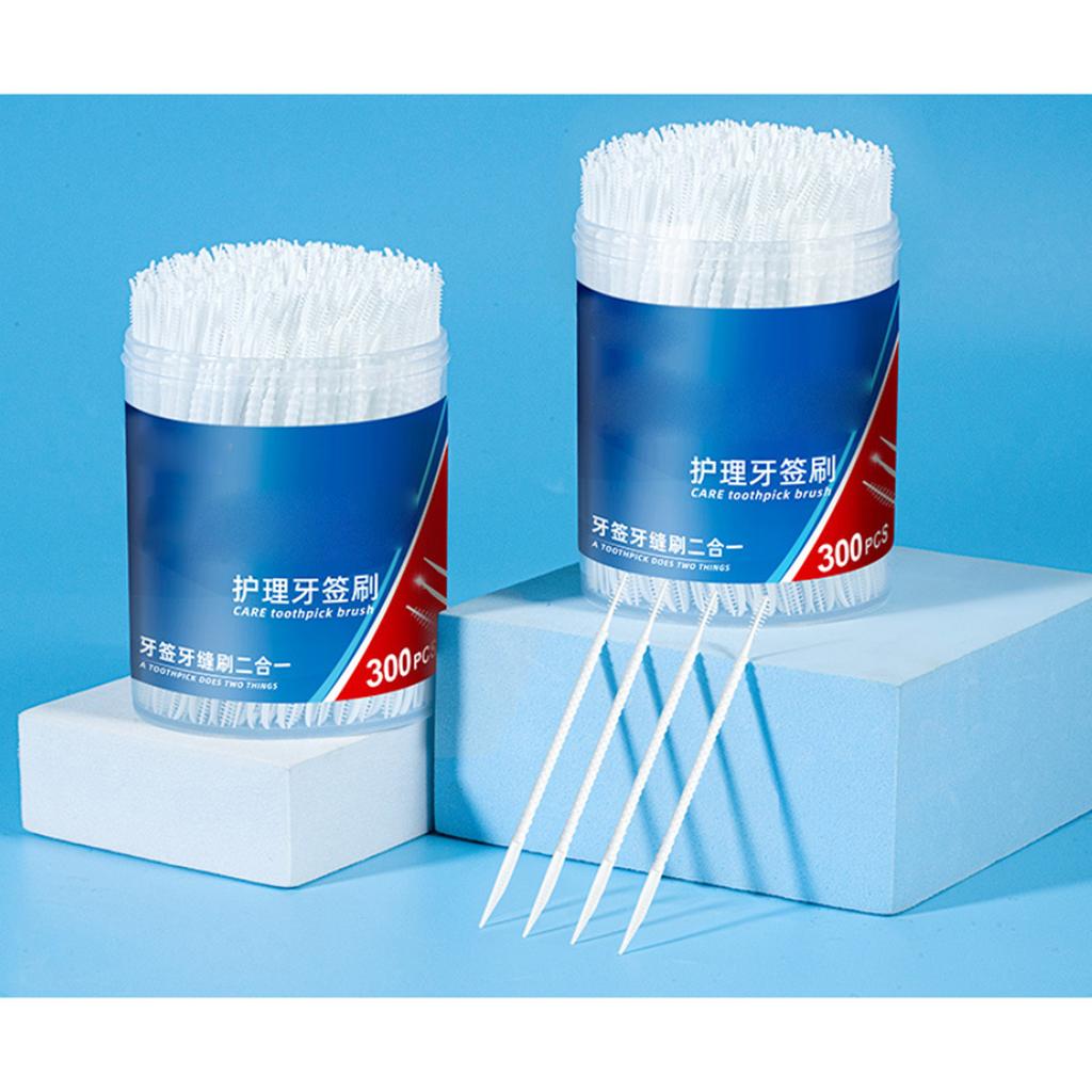 300pcs Toothpick 2-In-1 Dental Floss Picks High Toughness dental Brush Teeth Stick Tongue Scraper Oral Care Tools Professional Toothpicks Sticks