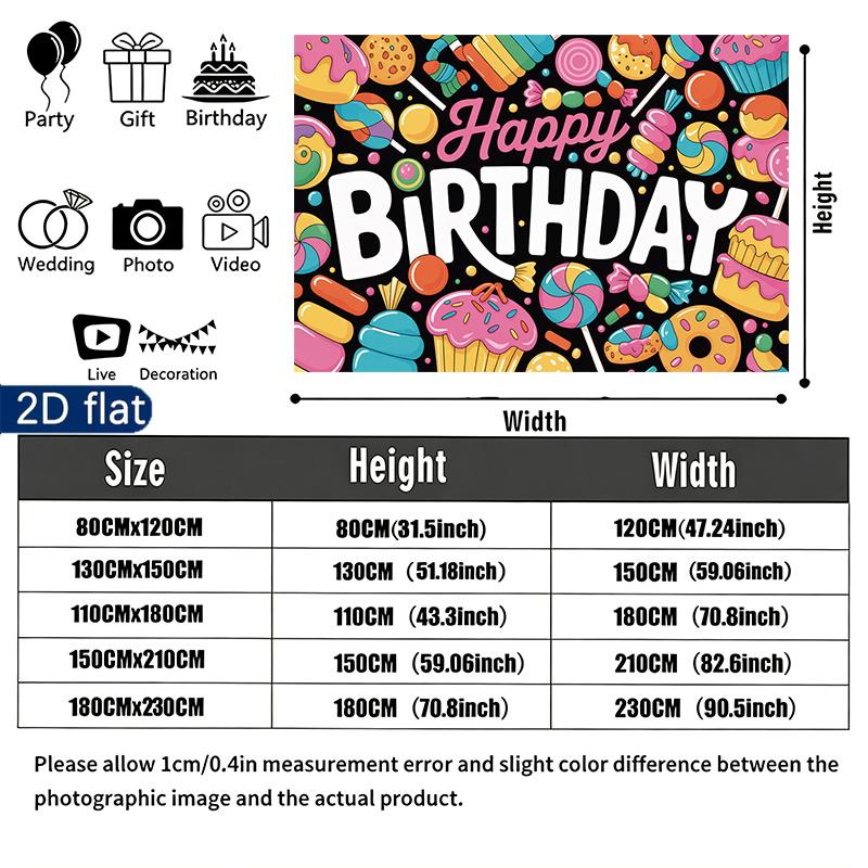 Gifts Candy Sweet Happy Birthday Party Banner, Multicolor Polyester Backdrop for Celebration & Photos