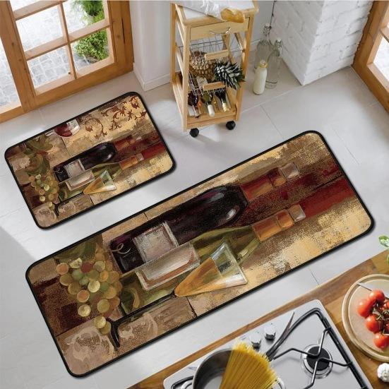 

Yousheng 2 Piece Wine Themed Kitchen Rug Set, Soft and Absorbent Kitchen Floor Mats, Vintage Style Decor 17x30+17x47 Inches