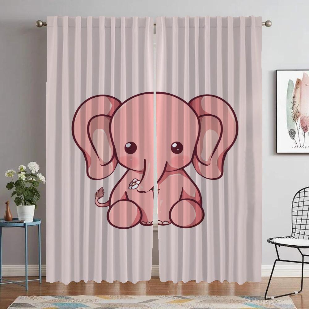 Elefant Karton Zuhause Innendekoration Vorhänge 2 Stück Tüll für Schlafzimmer Wohnzimmer Vorhang Raumteiler Jalousien Halloween Dekoration