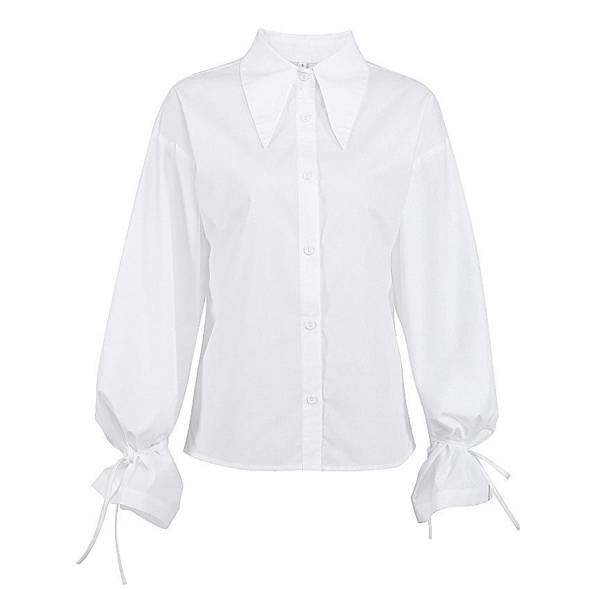 Spring French pure white pointed neck temperament bow commuter shirt 1116 European and American fashion wholesale top women
