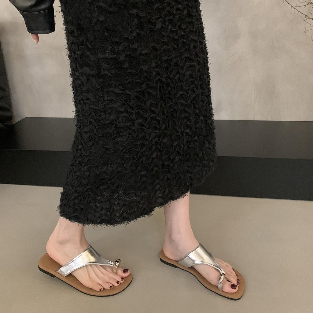 Retro vacation style cover toe black cool slippers women's new skirt sandals