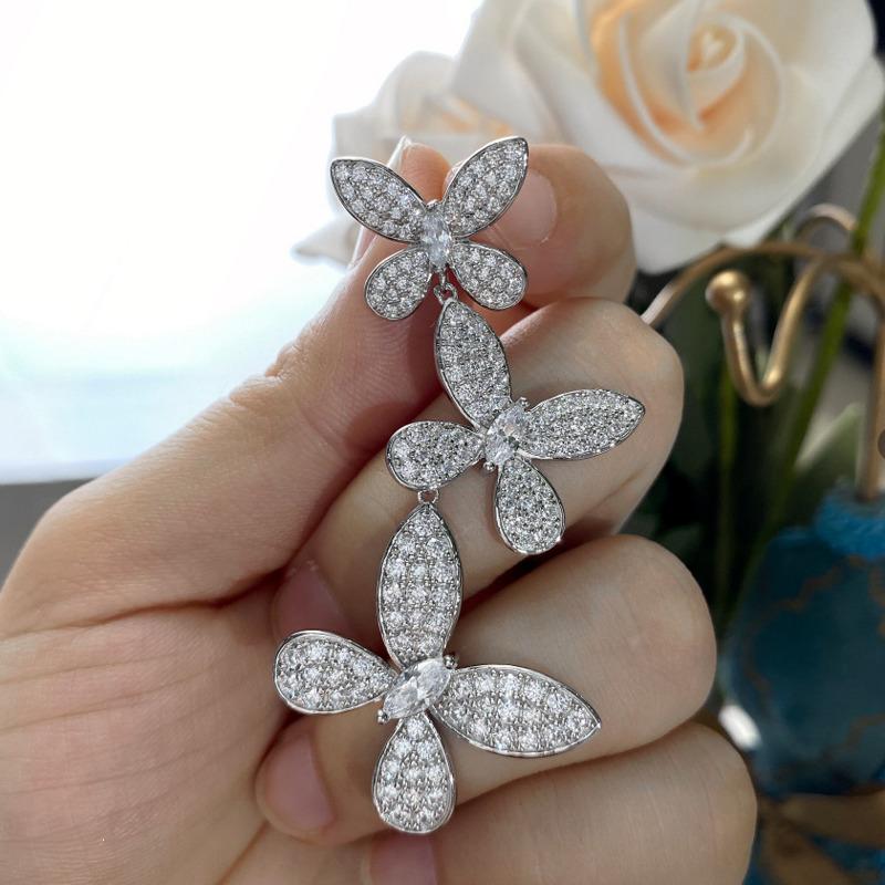 Gica Gema New Jewelry S925 Sterling Silver Butterfly Shape Fashionable Flower Smart Long EarringsFor Women Fine High Grade Jewelry Gift