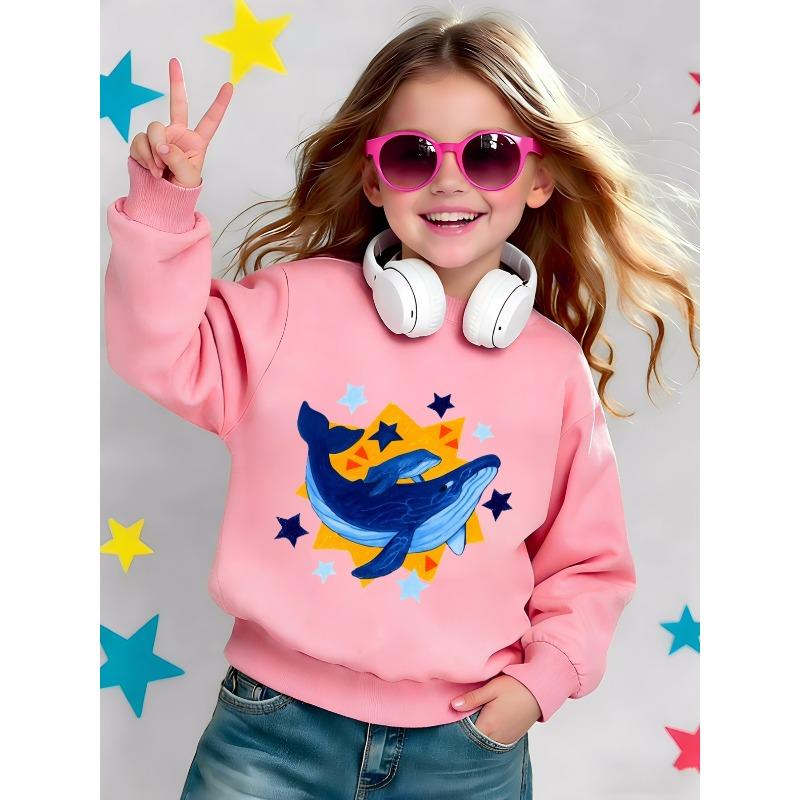 European sizes Spring Cute Whale Print Kids' Crew Neck Sweatshirt, Comfortable and Soft, Suitable for 0-3 Year Old Babies for Outdoor Wear