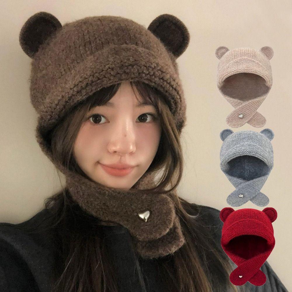 Winter Autumn Bear Ear Knitted Cap Cute Ear Protection Cap Fashion Warm Beanie Hats  Ski