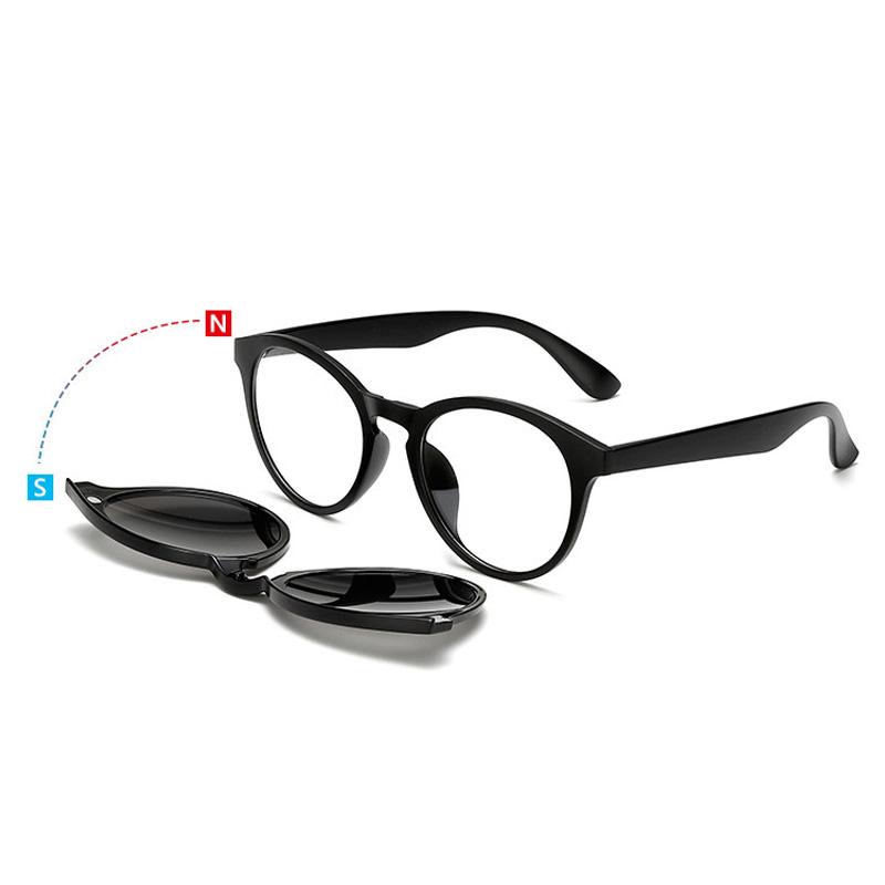 Clipon In 6 1 Black Round Oval Plastic Frame With 5 Pcs Clip On Sunglasses Magnetic Glasses Male Optical