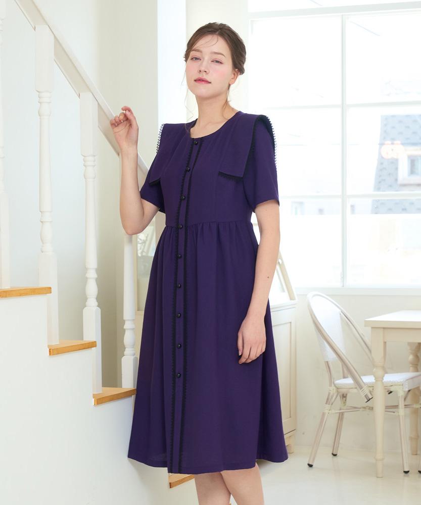 L By L Purple Square Collar Button Summer Dress