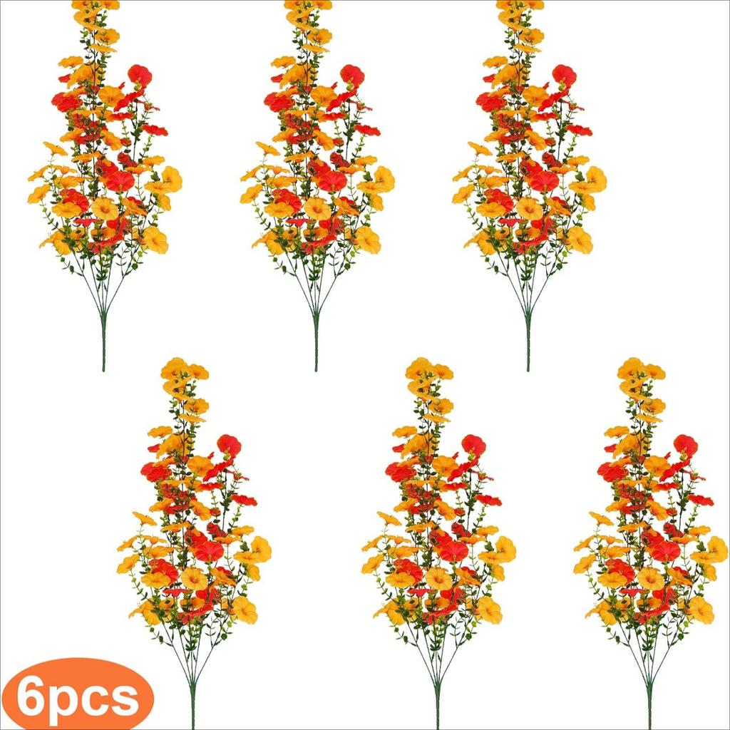 Künstliche Herbstblumen - Orange UV-beständige Seiden-Petunienblüten und Eukalyptusblätter Hängende Simulationspflanzen für Veranda, Terrasse, Blumenbeet