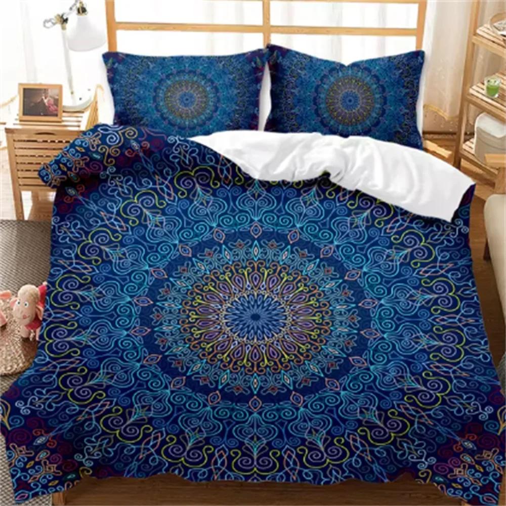 Bohemian Mandala Duvet Cover - Blue Boho Chic Microfiber Bedding Set Twin/Queen/King/Full Size for Kids & Teens
