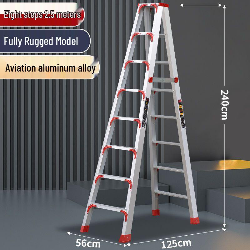 Double-Sided Aluminum Alloy Folding Step Ladder - Ladder Free Shipping, Widened & Thickened for Household or Attic Use