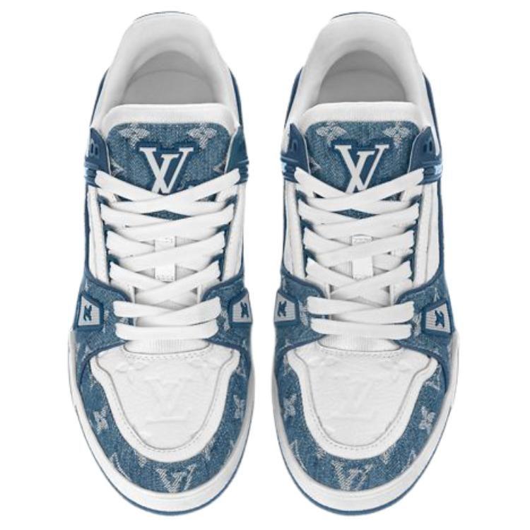 Louis Vuitton Baskets Cuir de Vache Tendances Mode Basse Top Chaussures de Skateboard Femmes Bleu Clair 1AC2AM