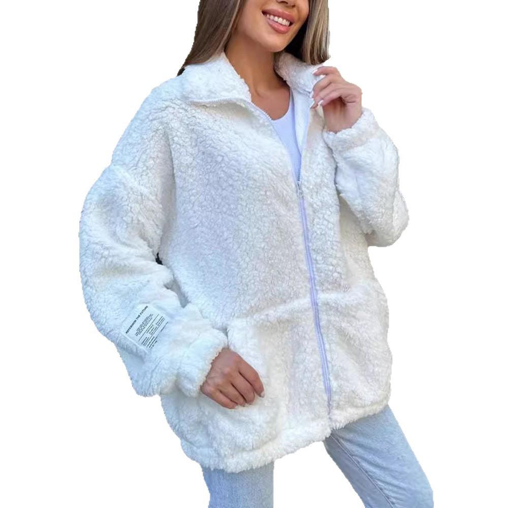 2025 Autumn/Winter Women's Wool Coat: Plush Sweater Cardigan Jacket, Trendy European & American Fashion